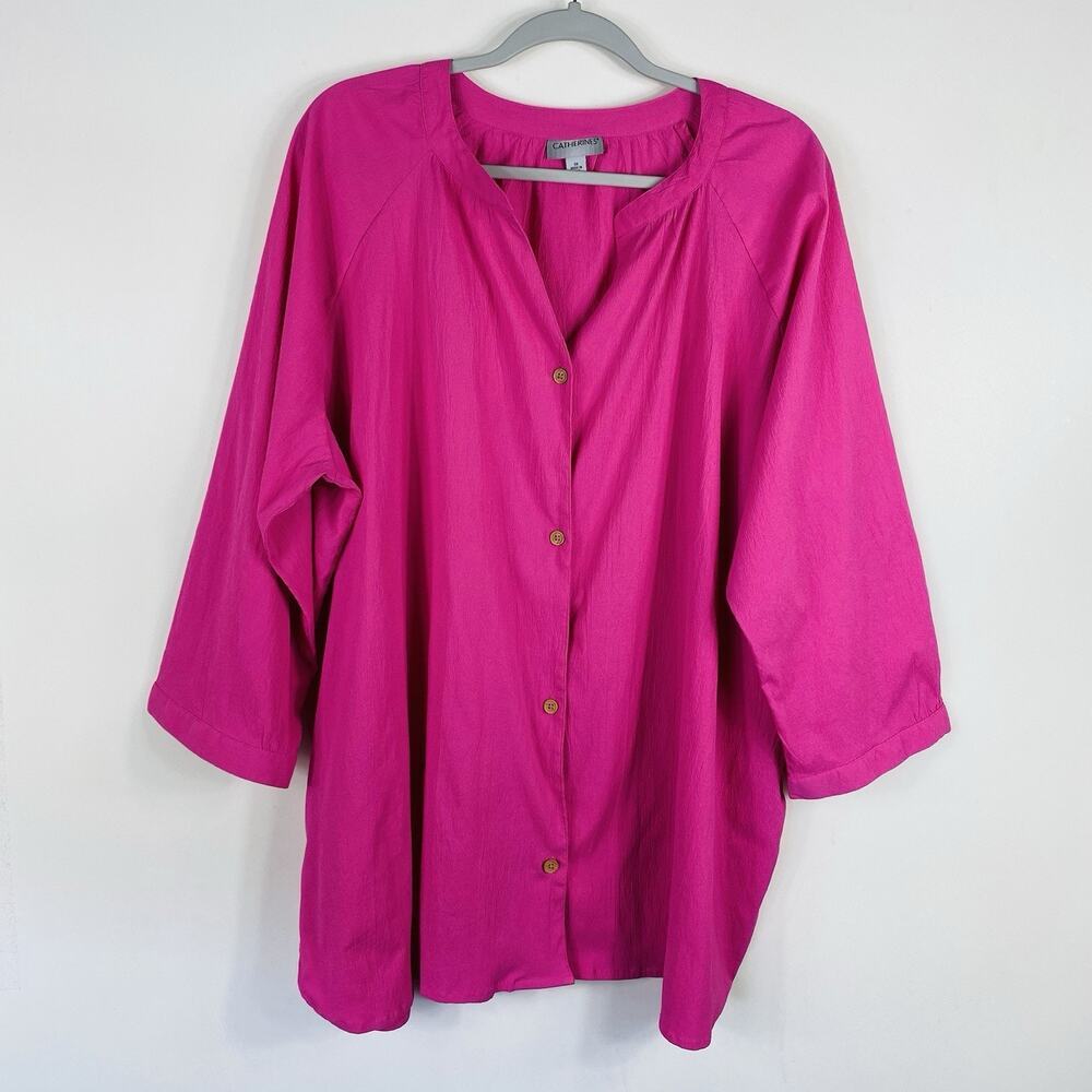Catherines Top 3X Pink Button Front Light And Airy Blouse